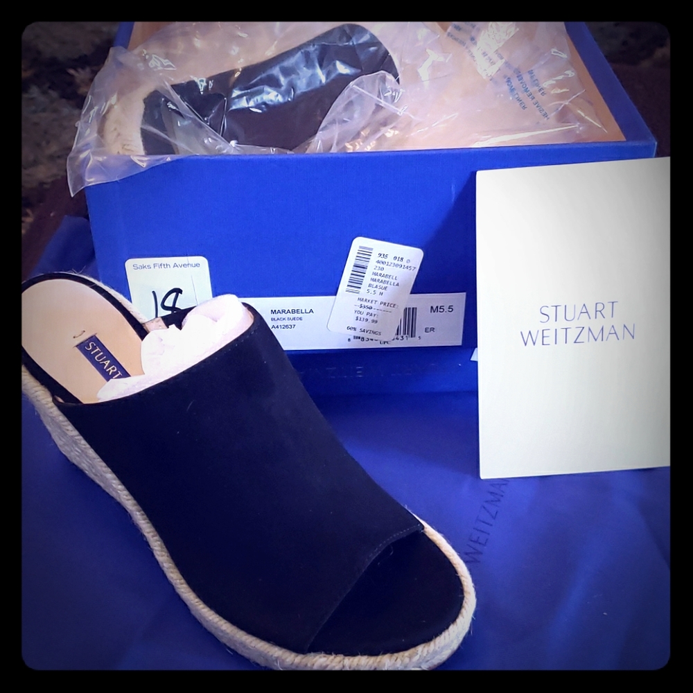 Stuart Wietzman Black Suede Wedge -New In Box